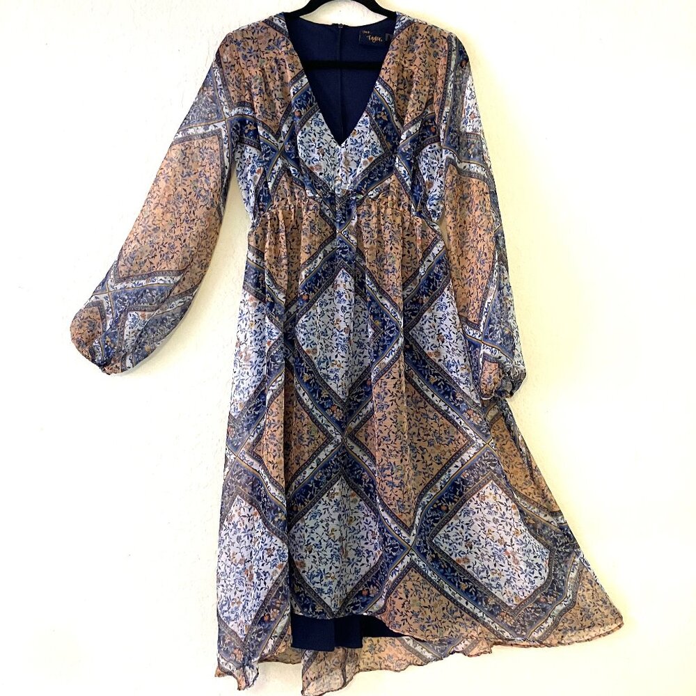 Just Taylor Knee Length Geometric Floral Dress (US 4)